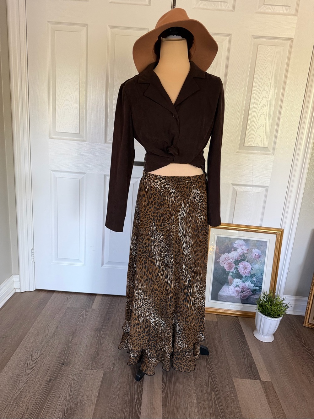 Vintage Brown Leopard Print Maxi Skirt - Women